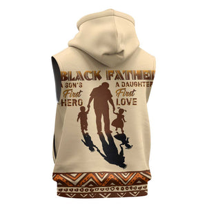 Black Father Sleeveless Zip Hoodie African Father with Son and Daughter - African Pride
