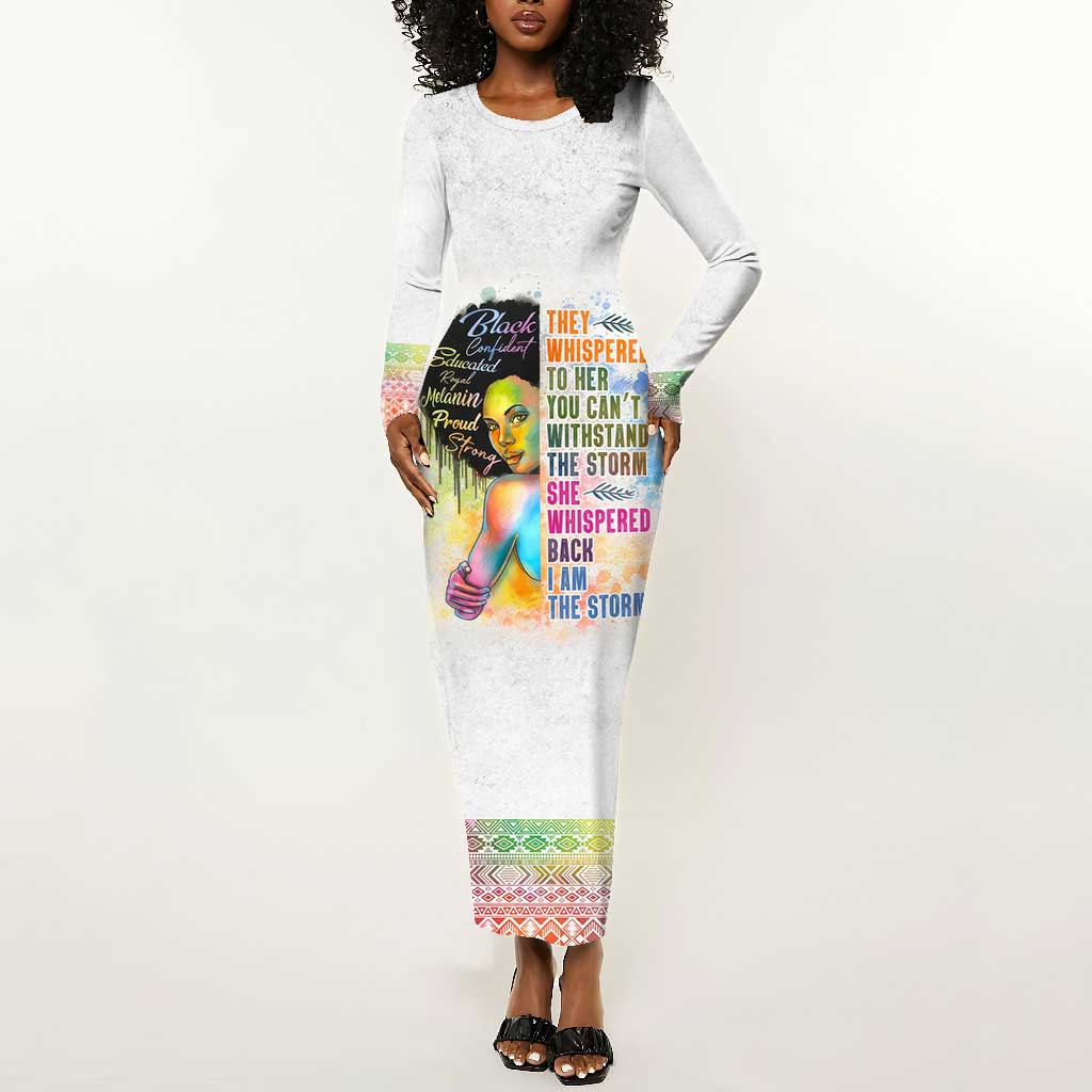 Black Girl I Am The Storm Long Sleeve Bodycon Dress African American Women DT02