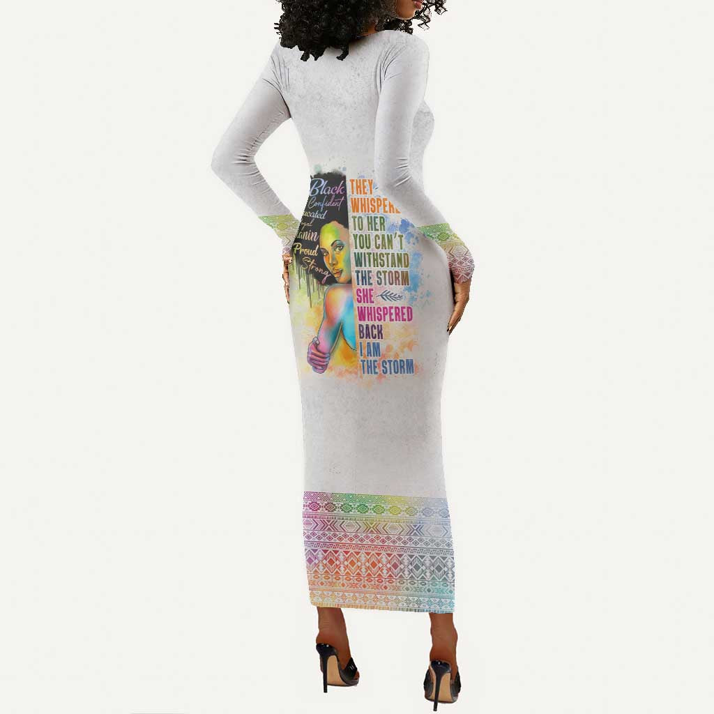 Black Girl I Am The Storm Long Sleeve Bodycon Dress African American Women DT02