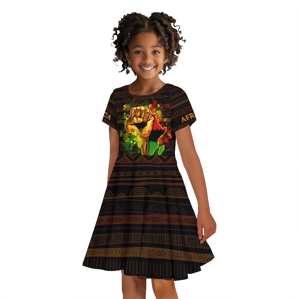 Black Power Kid Short Sleeve Dress Africa Map