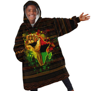 Black Power KId Wearable Blanket Hoodie Africa Map