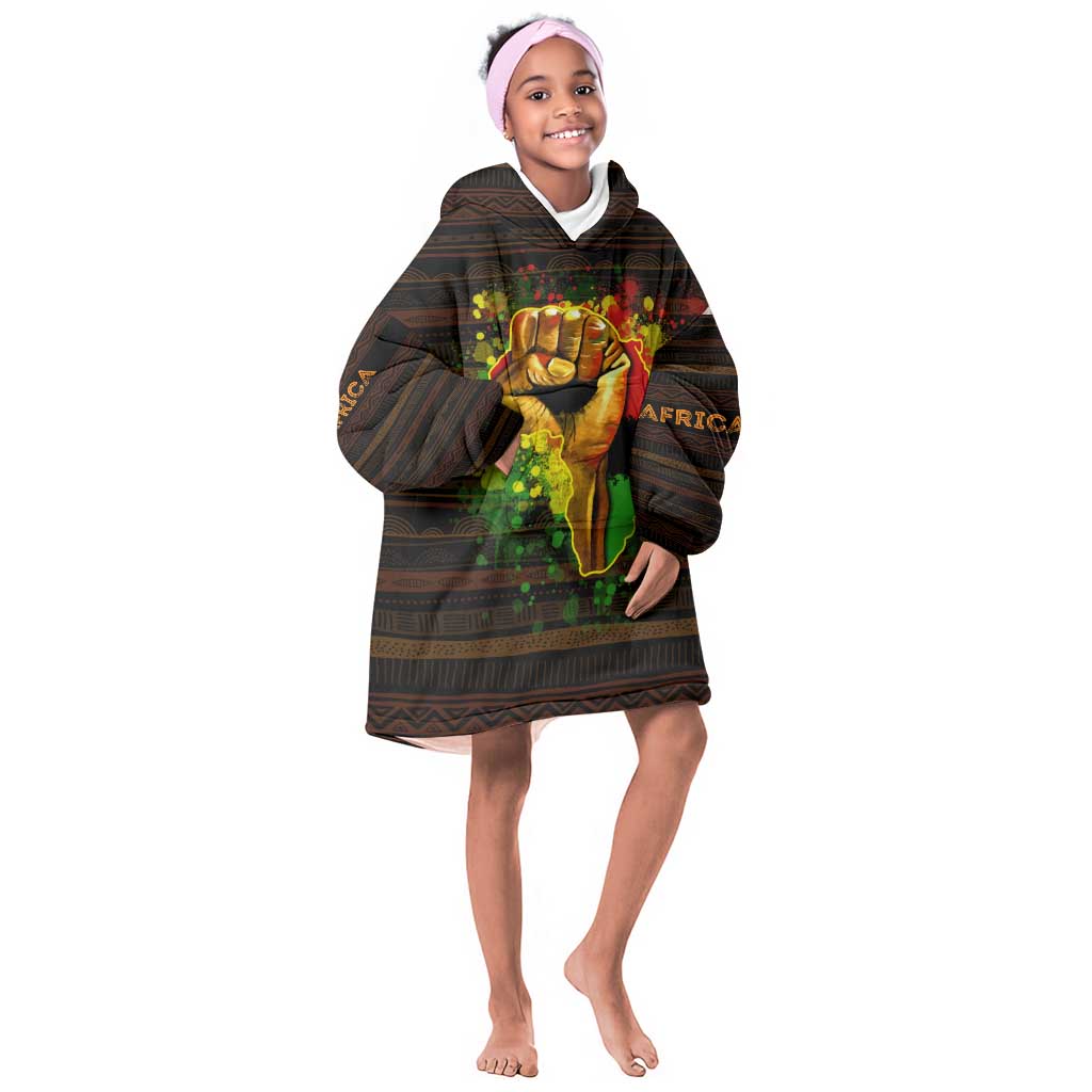 Black Power KId Wearable Blanket Hoodie Africa Map