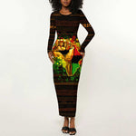 Black Power Long Sleeve Bodycon Dress Africa Map DT02
