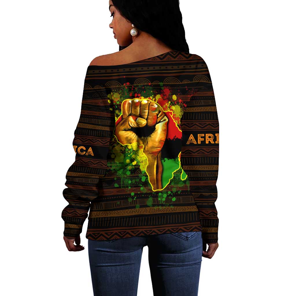 Black Power Off Shoulder Sweater Africa Map