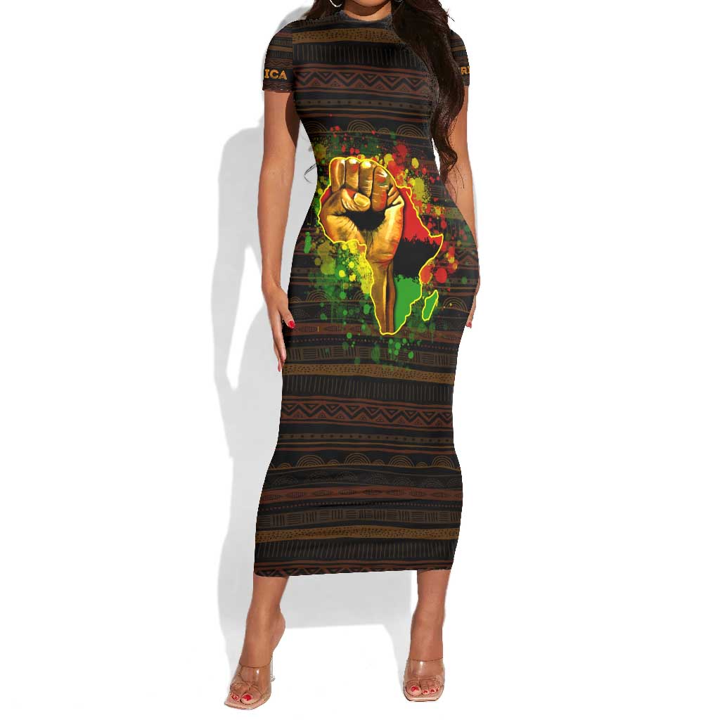 Black Power Short Sleeve Bodycon Dress Africa Map DT02