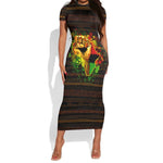 Black Power Short Sleeve Bodycon Dress Africa Map DT02