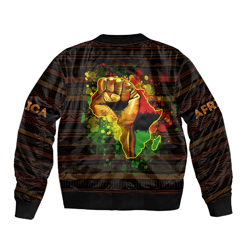 Black Power Sleeve Zip Bomber Jacket Africa Map