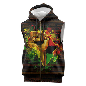 Black Power Sleeveless Zip Hoodie Africa Map - African Pride