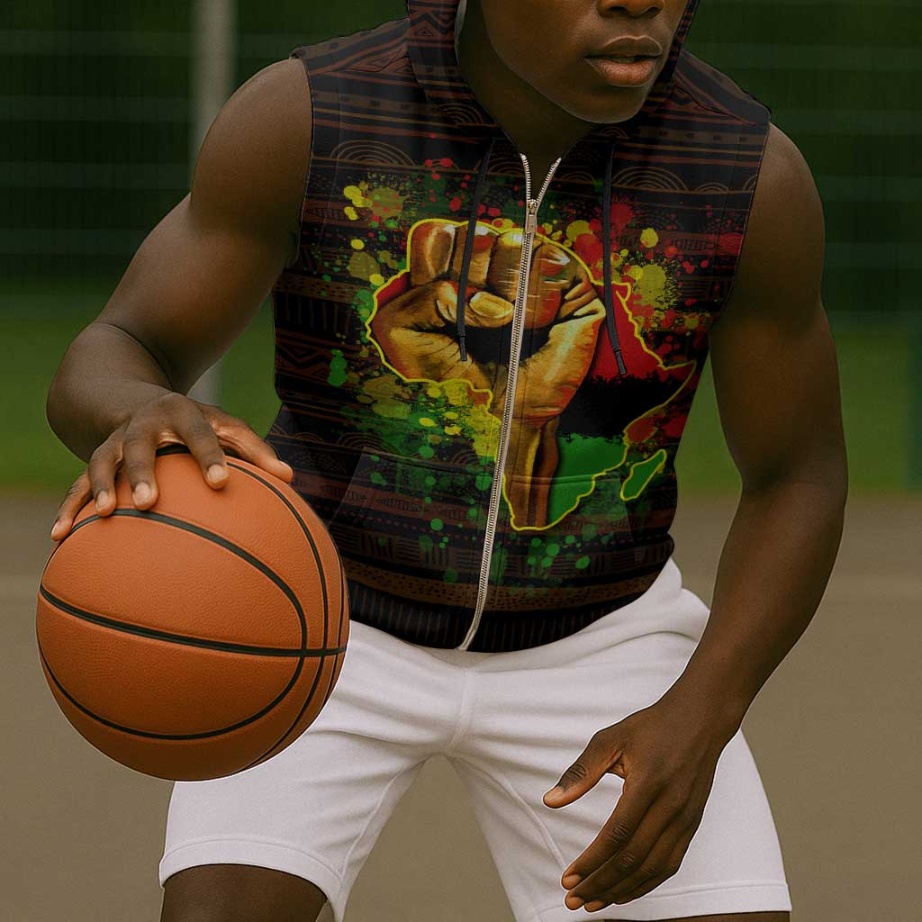 Black Power Sleeveless Zip Hoodie Africa Map - African Pride