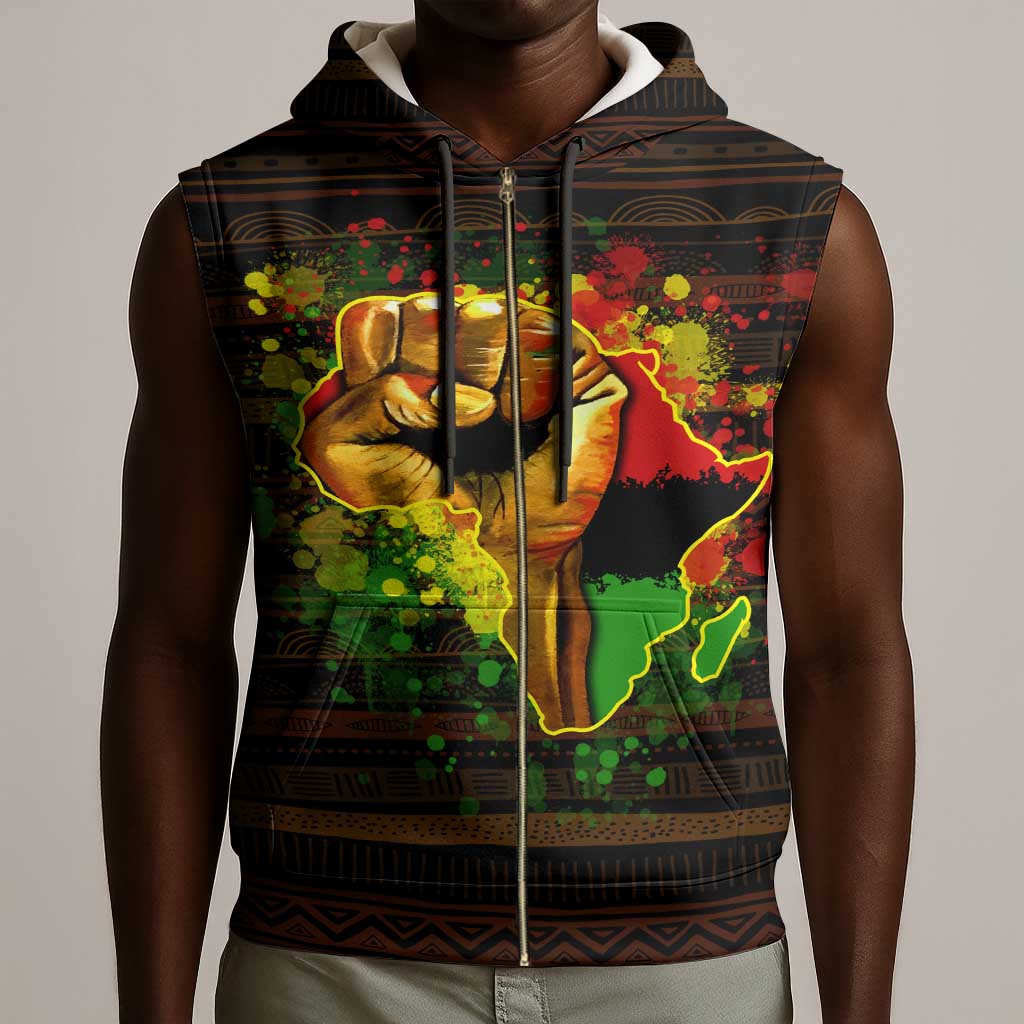 Black Power Sleeveless Zip Hoodie Africa Map - African Pride
