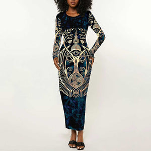 Adinkra Symbols Long Sleeve Bodycon Dress Tree of Life DT02