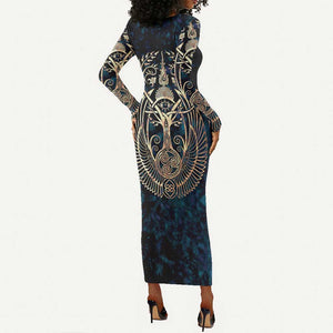 Adinkra Symbols Long Sleeve Bodycon Dress Tree of Life DT02
