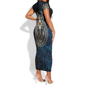 Adinkra Symbols Short Sleeve Bodycon Dress Tree of Life DT02