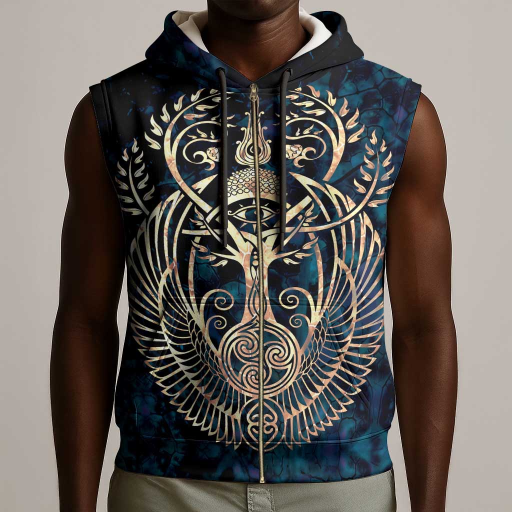 Adinkra Symbols Sleeveless Zip Hoodie Tree of Life - African Pride