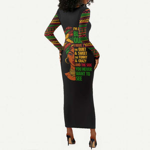 Three Sides Of Me Long Sleeve Bodycon Dress African Women Black Queen DT02
