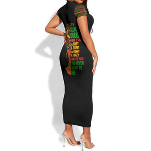 Three Sides Of Me Short Sleeve Bodycon Dress African Women Black Queen DT02