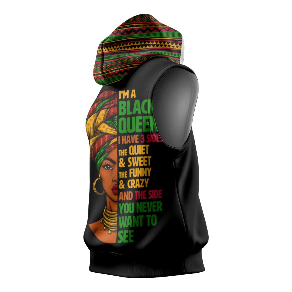 Three Sides Of Me Sleeveless Hoodie African Women Black Queen - African Pride