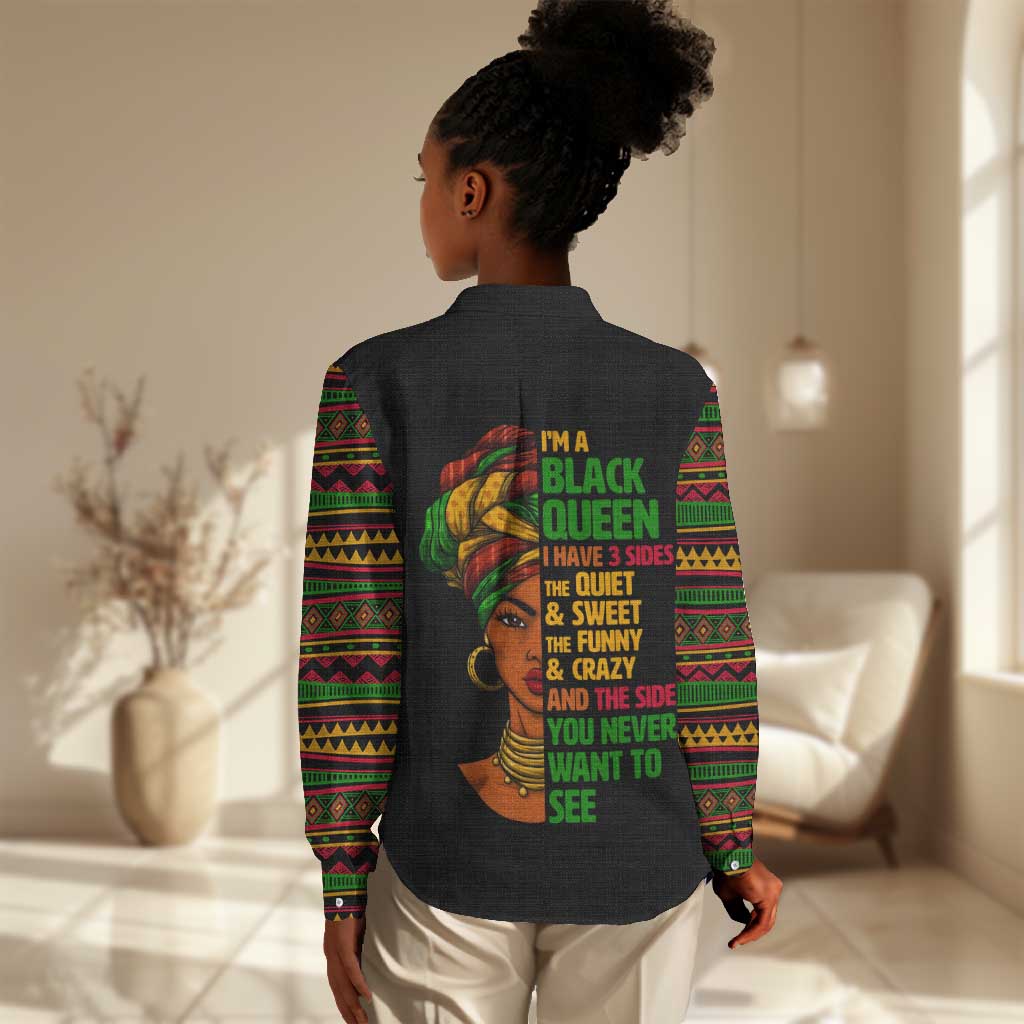 Three Sides Of Me Women Casual Shirt African Women Black Queen DT02