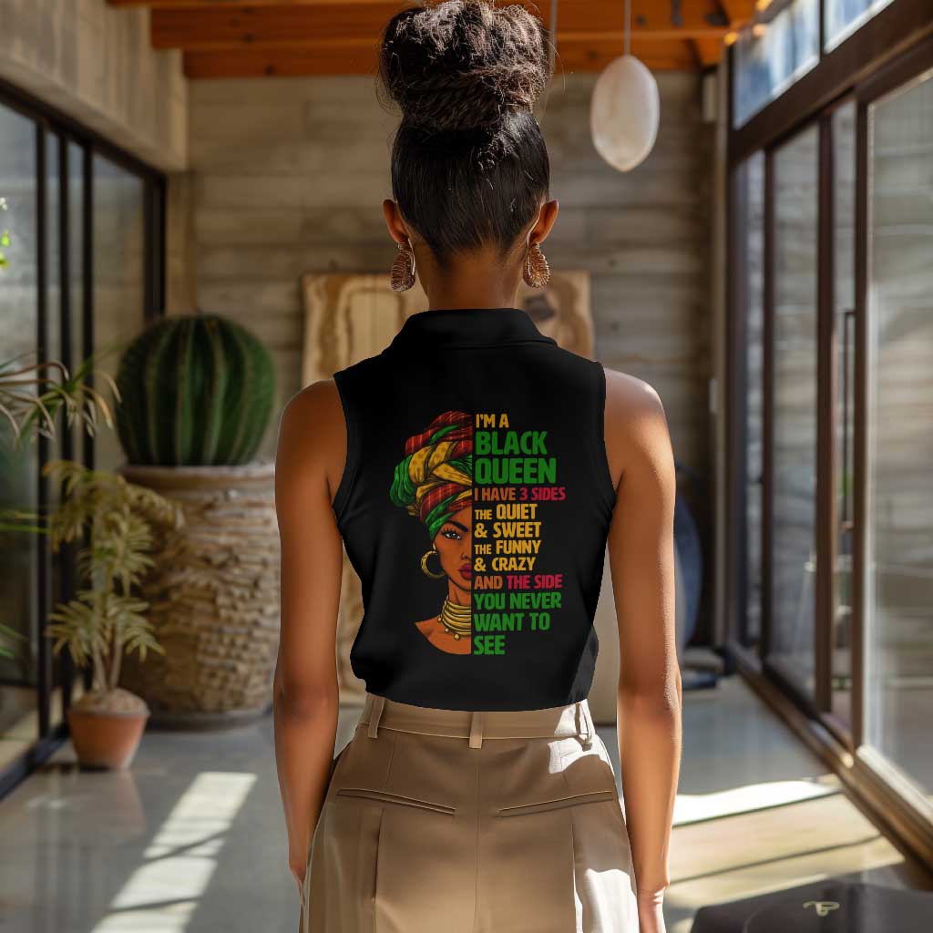 Three Sides Of Me Women Sleeveless Polo Shirt African Women Black Queen