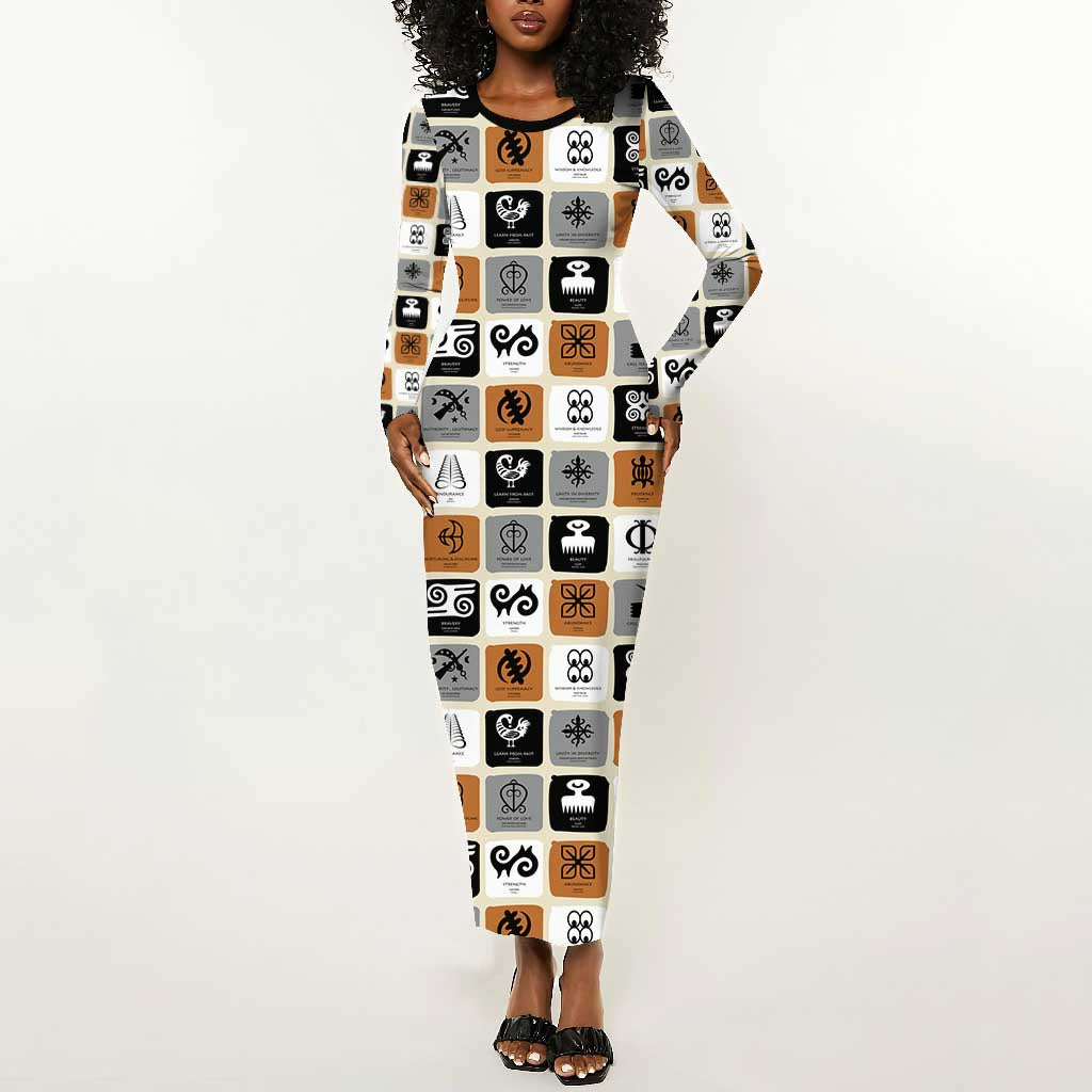 Adinkra Symbols Fashion Long Sleeve Bodycon Dress DT02