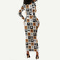Adinkra Symbols Fashion Long Sleeve Bodycon Dress DT02