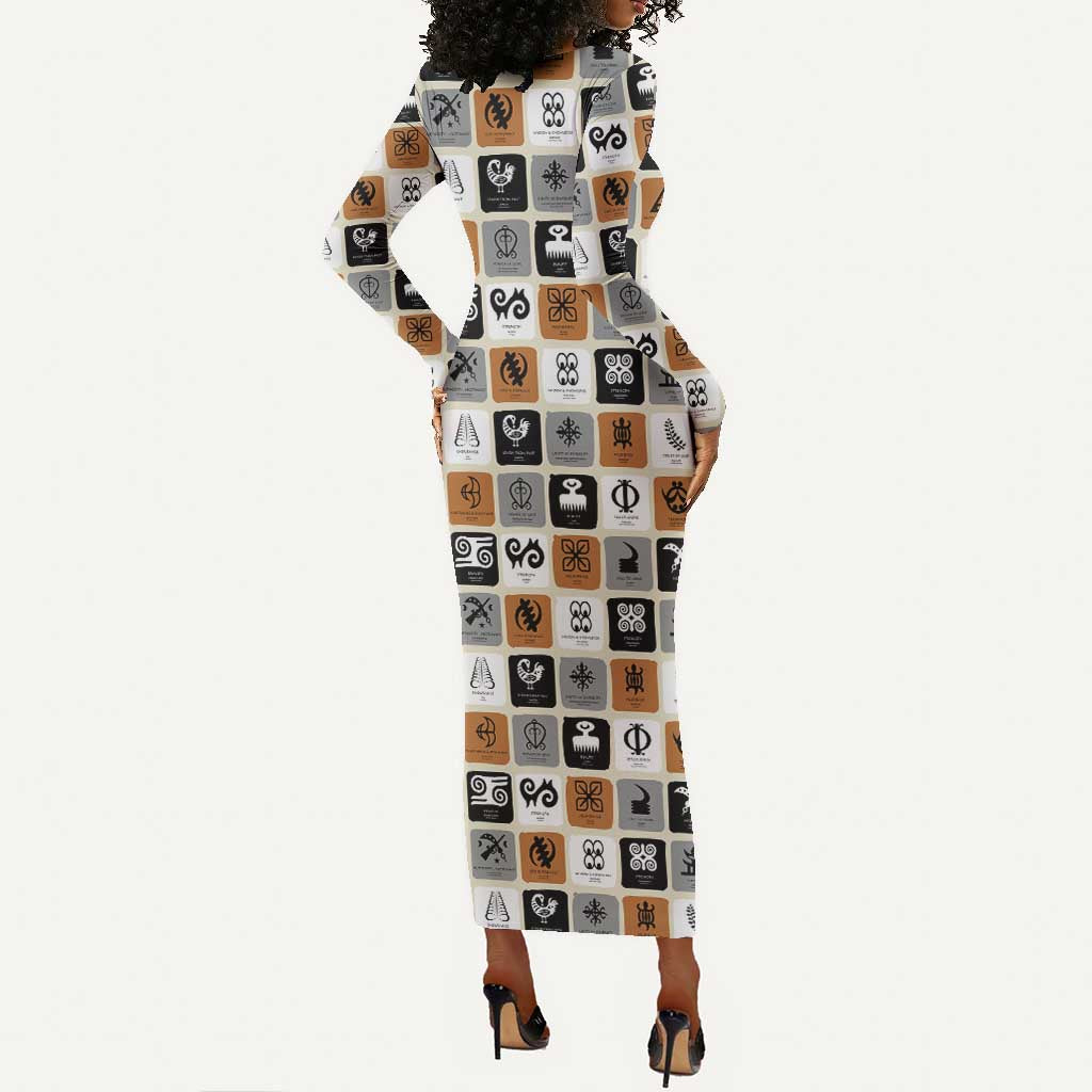Adinkra Symbols Fashion Long Sleeve Bodycon Dress DT02