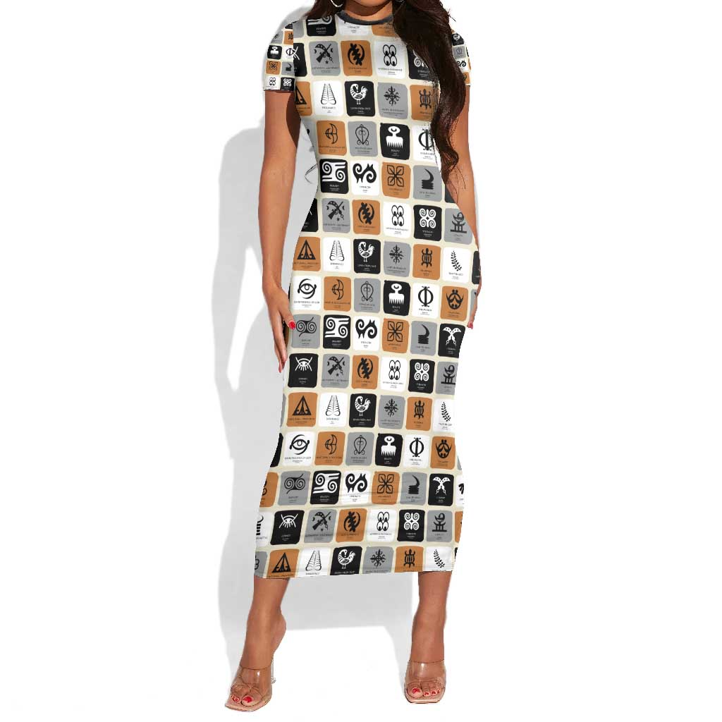 Adinkra Symbols Fashion Short Sleeve Bodycon Dress DT02