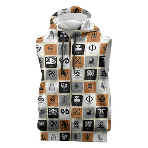 Adinkra Symbols Fashion Sleeveless Zip Hoodie - African Pride