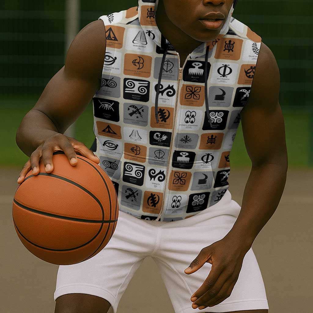 Adinkra Symbols Fashion Sleeveless Zip Hoodie - African Pride