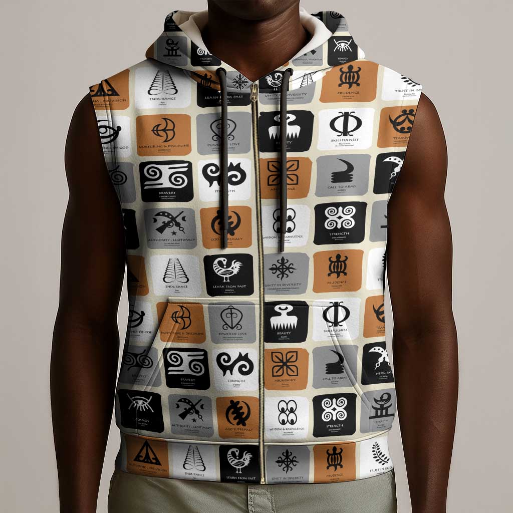 Adinkra Symbols Fashion Sleeveless Zip Hoodie - African Pride