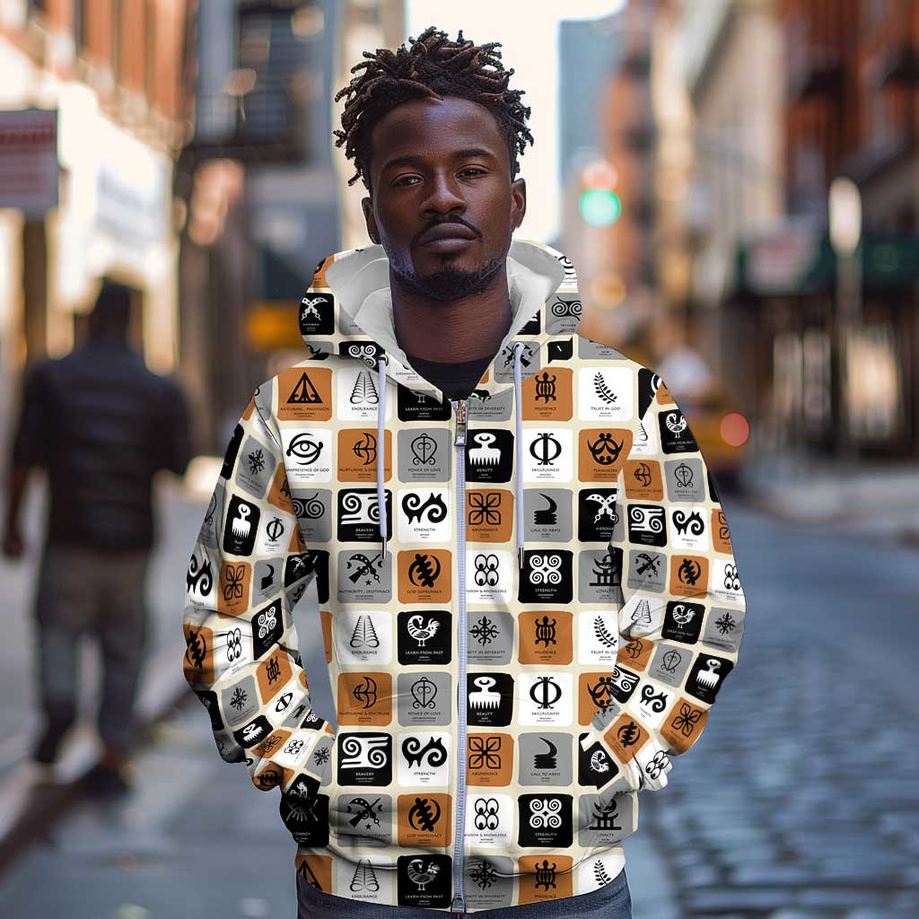 Adinkra Symbols Fashion Zip Hoodie