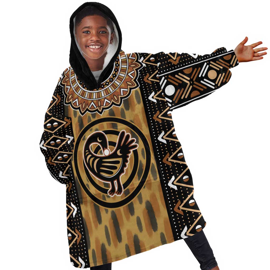Printed Mud Cloth and Adinkra Symbol KId Wearable Blanket Hoodie