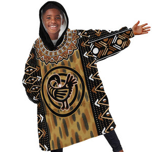 Printed Mud Cloth and Adinkra Symbol KId Wearable Blanket Hoodie