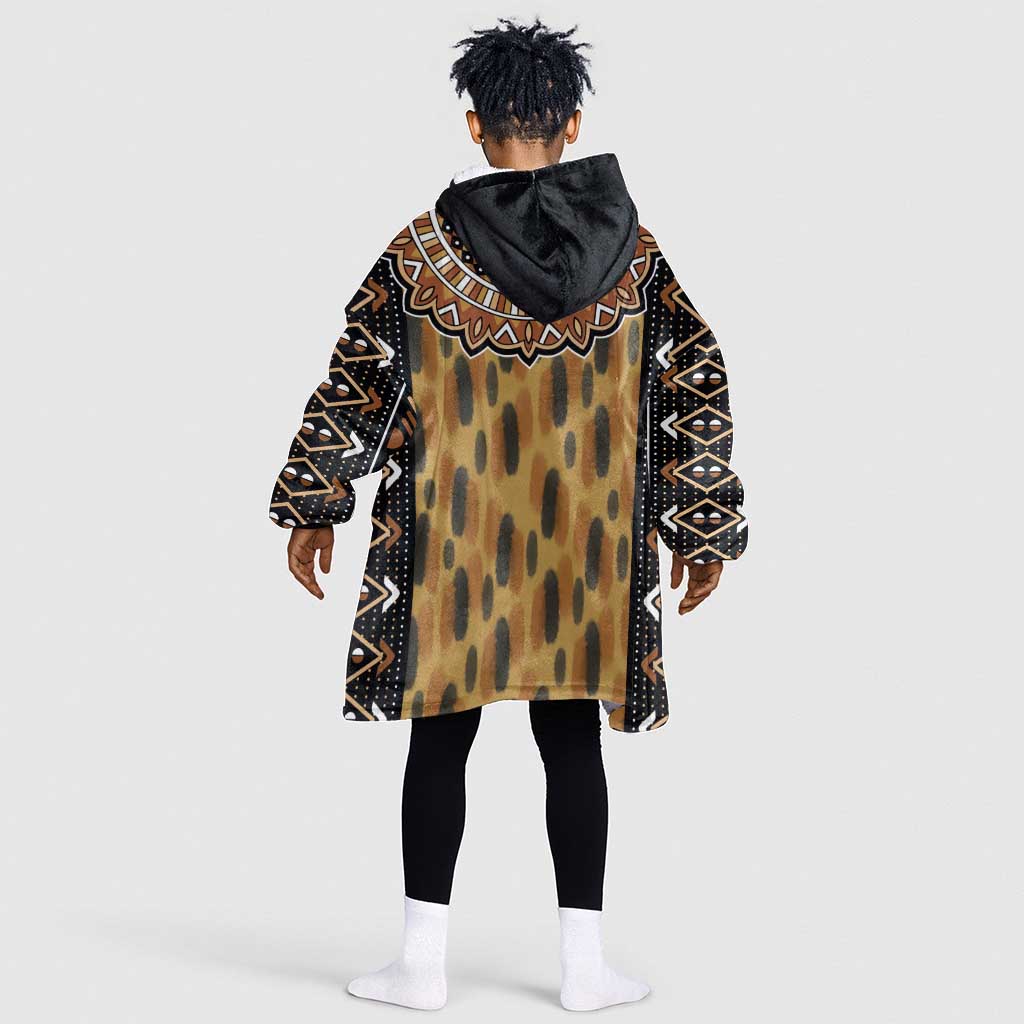 Printed Mud Cloth and Adinkra Symbol KId Wearable Blanket Hoodie