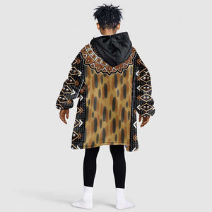 Printed Mud Cloth and Adinkra Symbol KId Wearable Blanket Hoodie