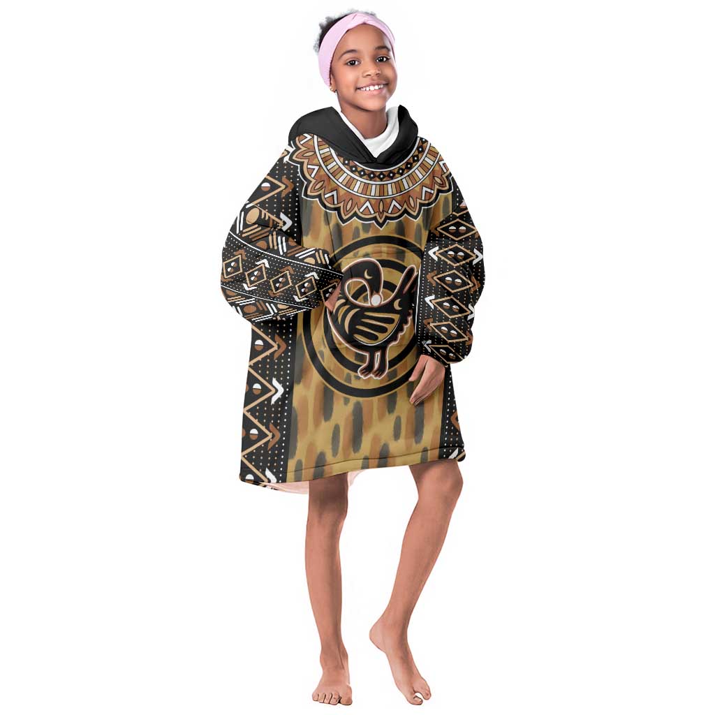 Printed Mud Cloth and Adinkra Symbol KId Wearable Blanket Hoodie