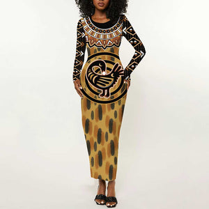 Printed Mud Cloth and Adinkra Symbol Long Sleeve Bodycon Dress DT02