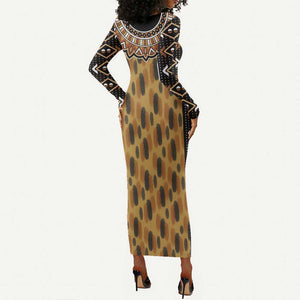 Printed Mud Cloth and Adinkra Symbol Long Sleeve Bodycon Dress DT02