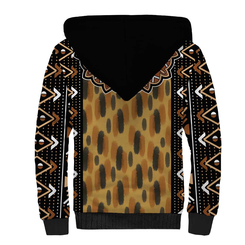 Printed Mud Cloth and Adinkra Symbol Sherpa Hoodie