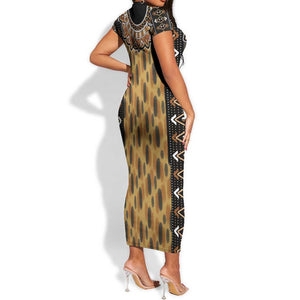 Printed Mud Cloth and Adinkra Symbol Short Sleeve Bodycon Dress DT02