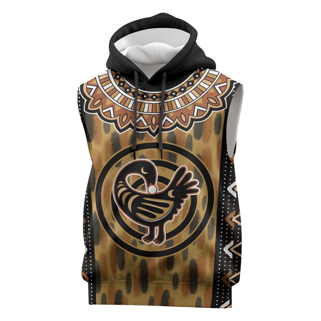Printed Mud Cloth and Adinkra Symbol Sleeveless Hoodie - African Pride