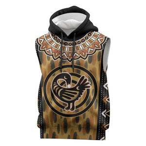 Printed Mud Cloth and Adinkra Symbol Sleeveless Hoodie - African Pride