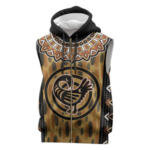 Printed Mud Cloth and Adinkra Symbol Sleeveless Zip Hoodie - African Pride