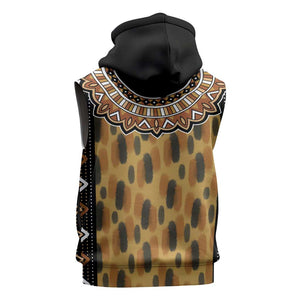 Printed Mud Cloth and Adinkra Symbol Sleeveless Zip Hoodie - African Pride