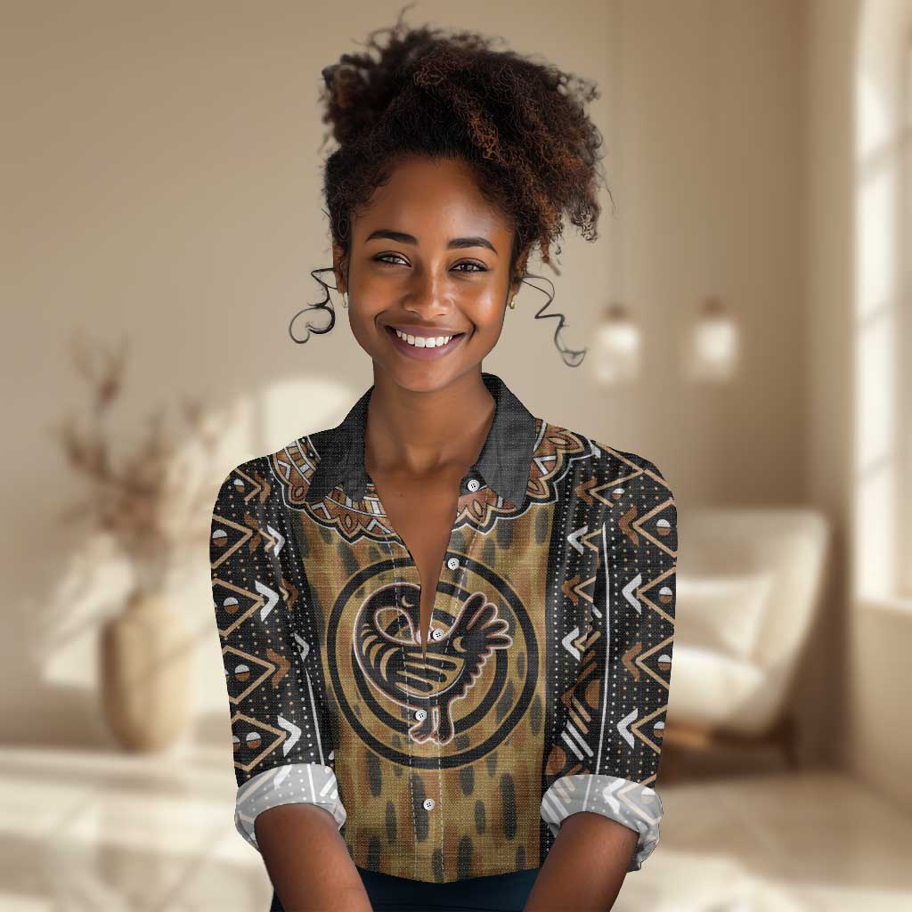 Printed Mud Cloth and Adinkra Symbol Women Casual Shirt DT02
