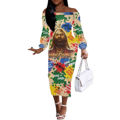 King Of Kings Mansa Musa Off The Shoulder Long Sleeve Dress