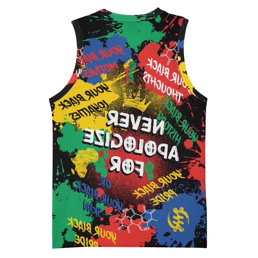Never Apologize For Being Black Basketball Jersey - African Pride
