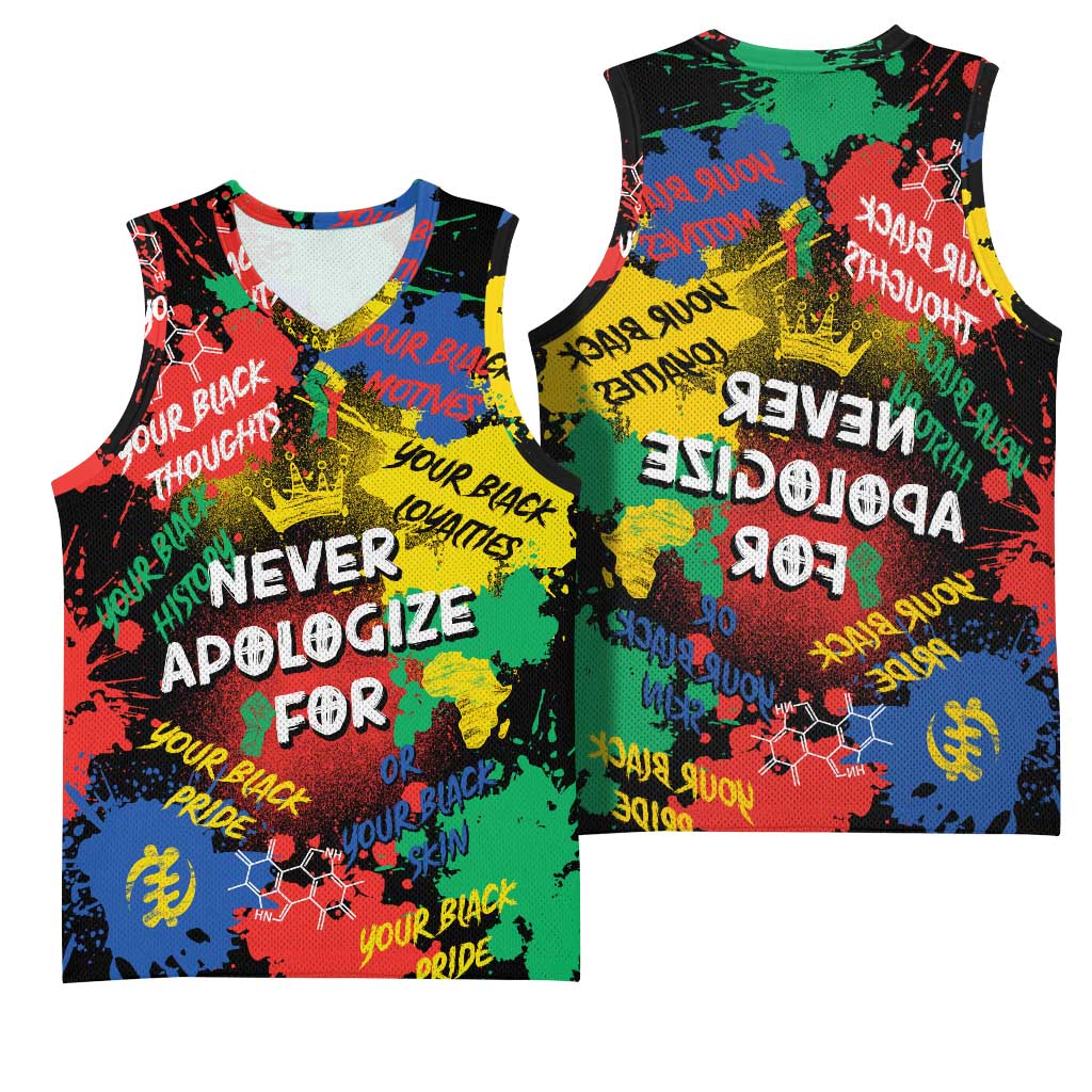 Never Apologize For Being Black Basketball Jersey - African Pride