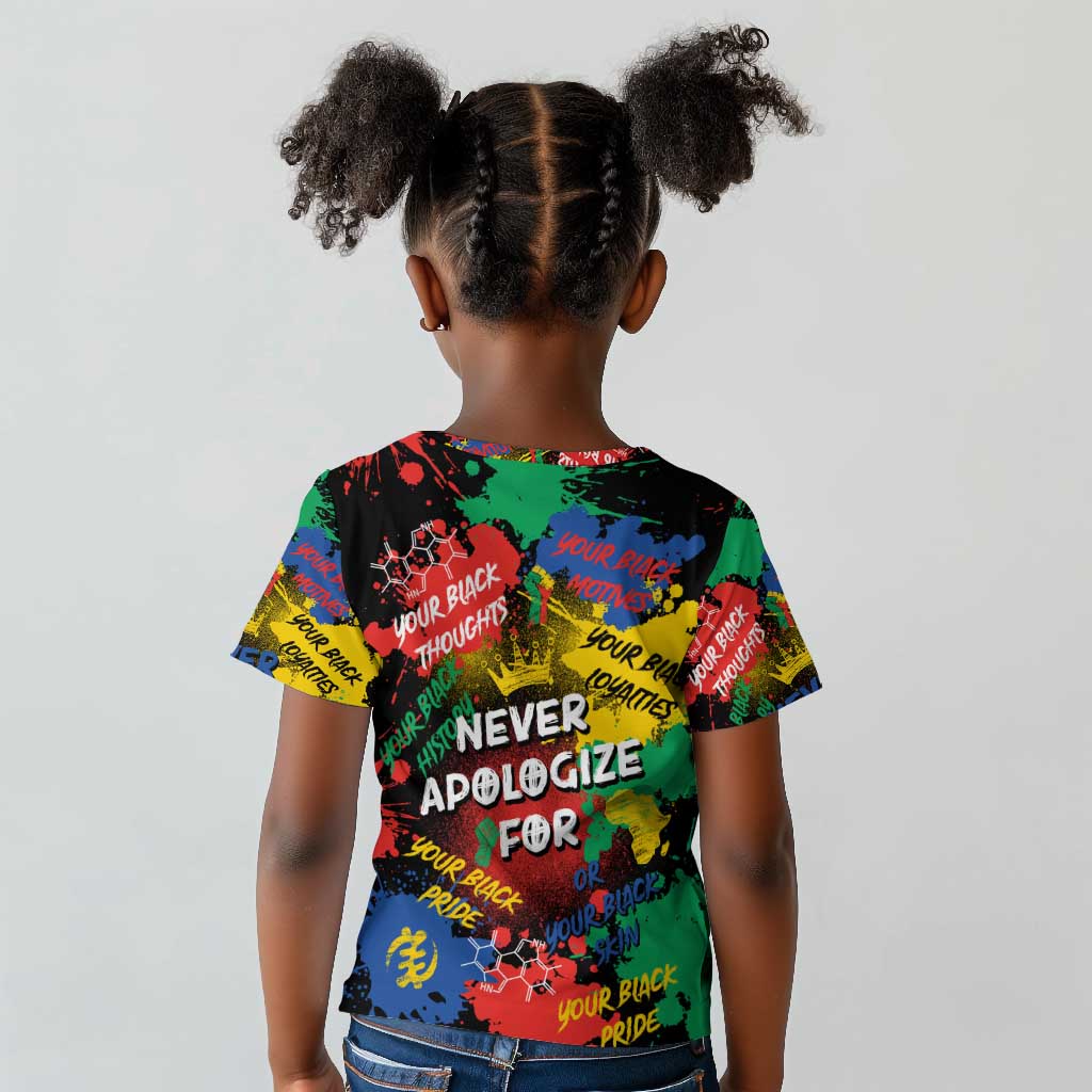Never Apologize For Being Black Kid T shirt