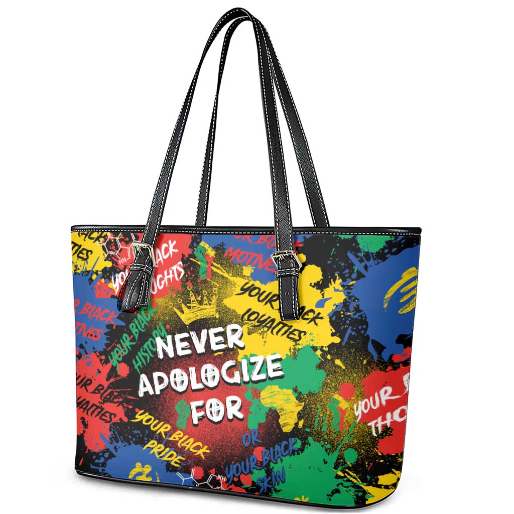 Never Apologize For Being Black Leather Tote Bag
